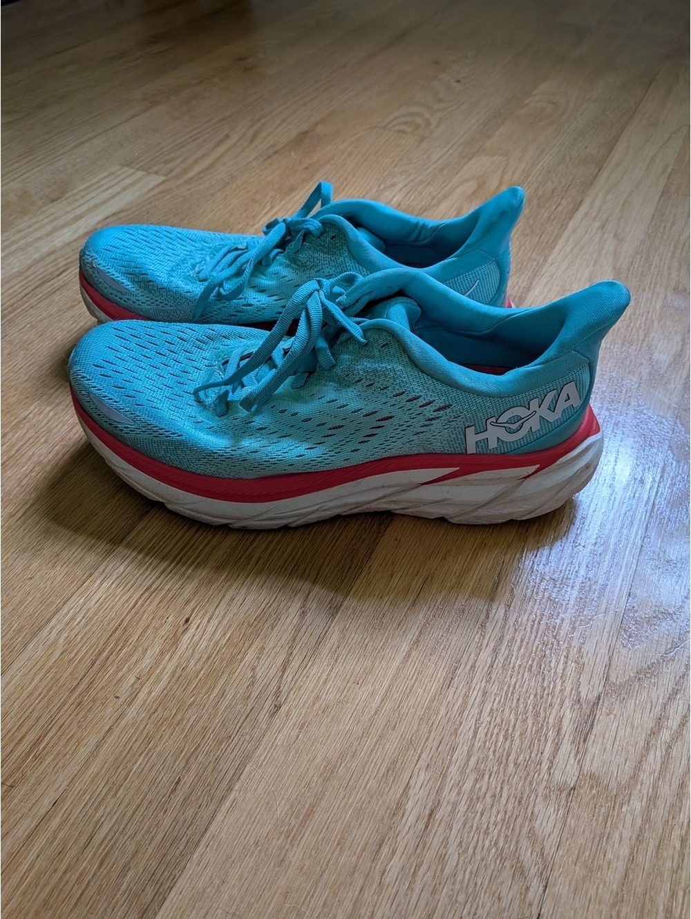 HOKA Clifton 8 Aquarelle Eggshell Blue Coral Pink Running Shoes Sneakers Sz 7B